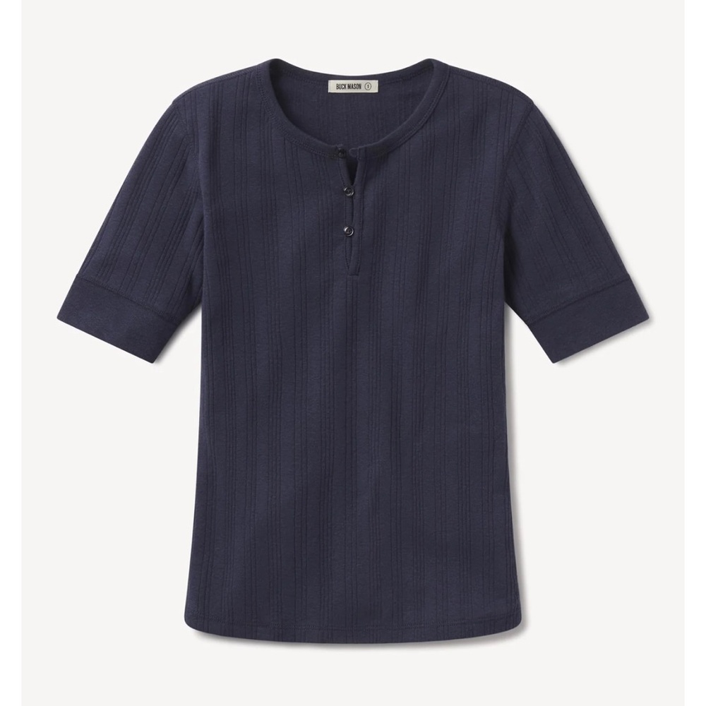 Buck Mason Heirloom Rib Base Henley Top in Navy 💙